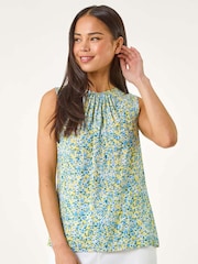 Roman Blue Petite Ditsy Print Shell Blouse - Image 3 of 5