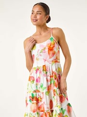 Roman White Petite Fruit Print Strap Tiered Dress - Image 1 of 5