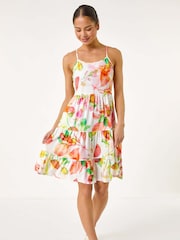 Roman White Petite Fruit Print Strap Tiered Dress - Image 2 of 5