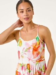Roman White Petite Fruit Print Strap Tiered Dress - Image 4 of 5