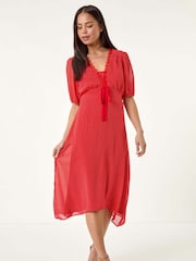 Roman Red Petite Spot Print Lace Bow Midi Dress - Image 2 of 5