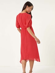Roman Red Petite Spot Print Lace Bow Midi Dress - Image 3 of 5