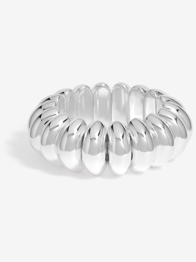 Mood Silver Tone Polished Dome Stretch Bracelet - Image 1 of 1