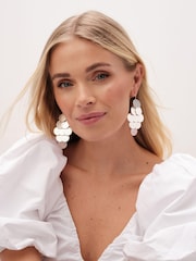 Mood Silver Tone Matte Disc Tier Chanellier Earrings - Image 1 of 2