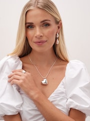 Mood Silver Tone Puffed Heart Snake Effect Adjustable Necklace - Image 2 of 2