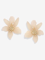Mood Silver Tone Cream Resin Flower Statement Drop Earrings - Image 1 of 1