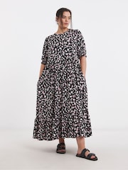 Simply Be Black Supersoft Midi Dress With Tier Detail - Image 1 of 4