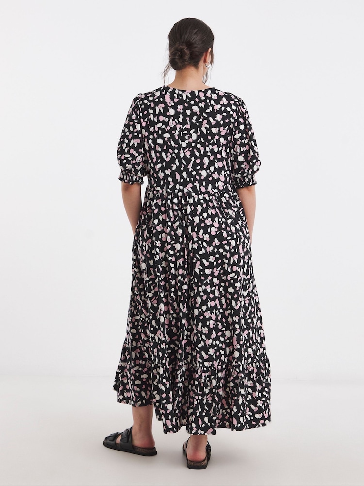Simply Be Black Supersoft Midi Dress With Tier Detail - Image 2 of 4