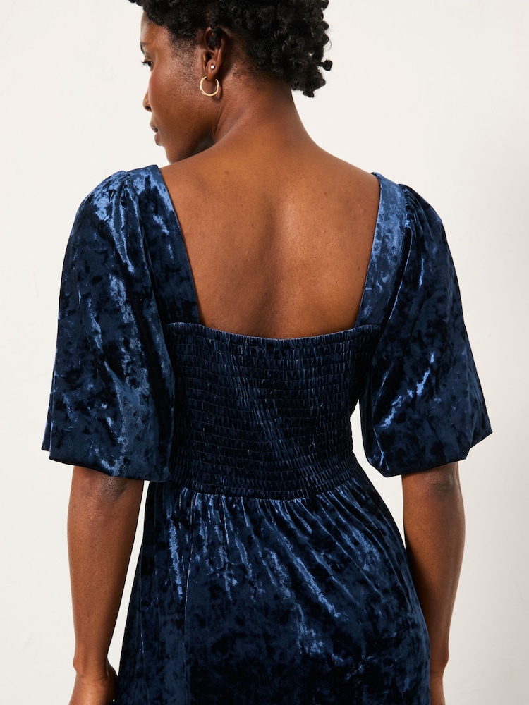 FatFace Isla Indigo Blue Velvet Midi Dress - Image 2 of 6 FatFace Isla Indigo Blue Velvet Midi Dress - Image 2 of 6
