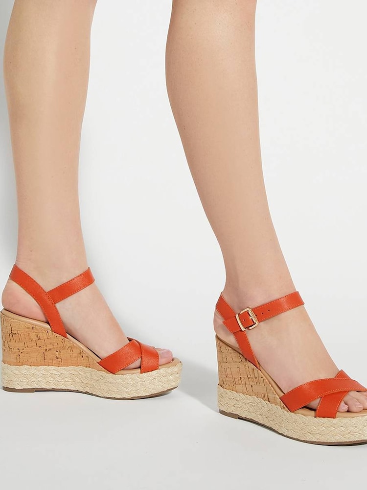 Dune London Orange Kindest Cross Strap Wedge Sandals - Image 1 of 6