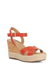 Dune London Orange Kindest Cross Strap Wedge Sandals - Image 3 of 6