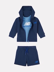 New Balance Navy Kids Zip Thru Hoodie 100% Cotton T-Shirt & Shorts Set - Image 1 of 5