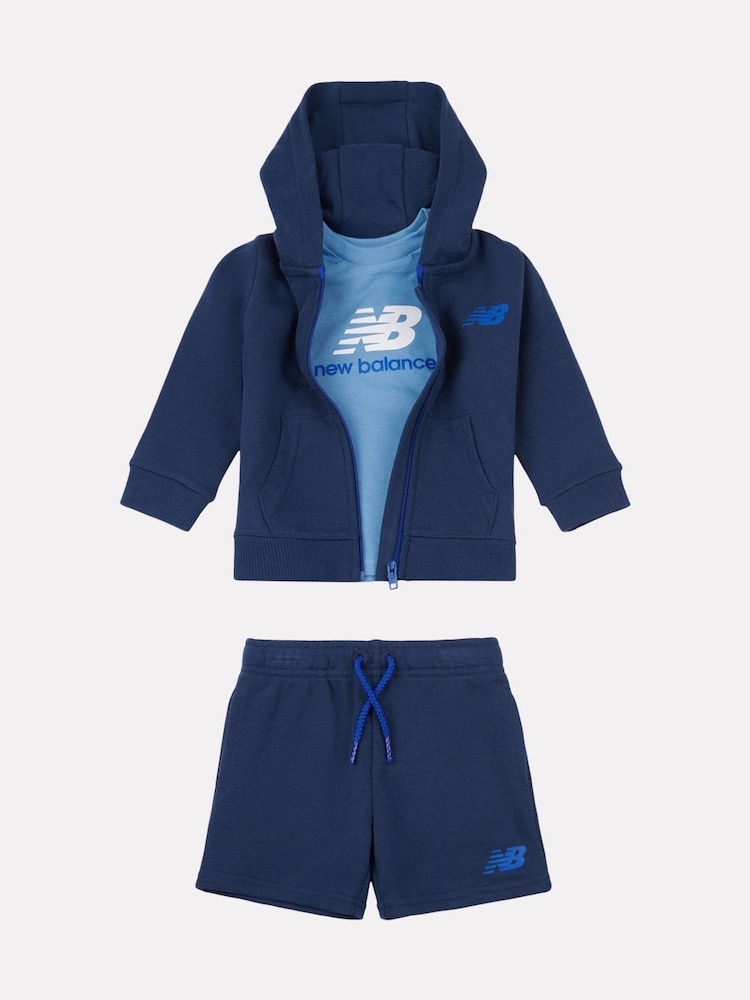 New Balance Navy Kids Zip Thru Hoodie 100% Cotton T-Shirt & Shorts Set - Image 1 of 5