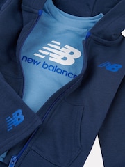 New Balance Navy Kids Zip Thru Hoodie 100% Cotton T-Shirt & Shorts Set - Image 3 of 5