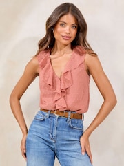 Lipsy Sleeveless Ruffle Dobby Blouse - Imagen 1 de 4