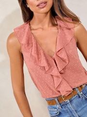 Lipsy Sleeveless Ruffle Dobby Blouse - Imagen 2 de 4