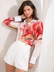 Lipsy White Chiffon Printed Shirt - Image 1 of 4