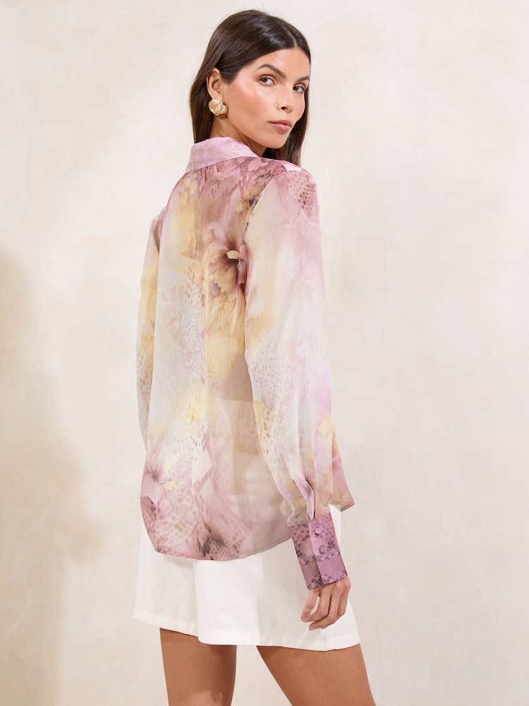 Lipsy Light Pink Chiffon Printed Shirt - Image 2 of 4