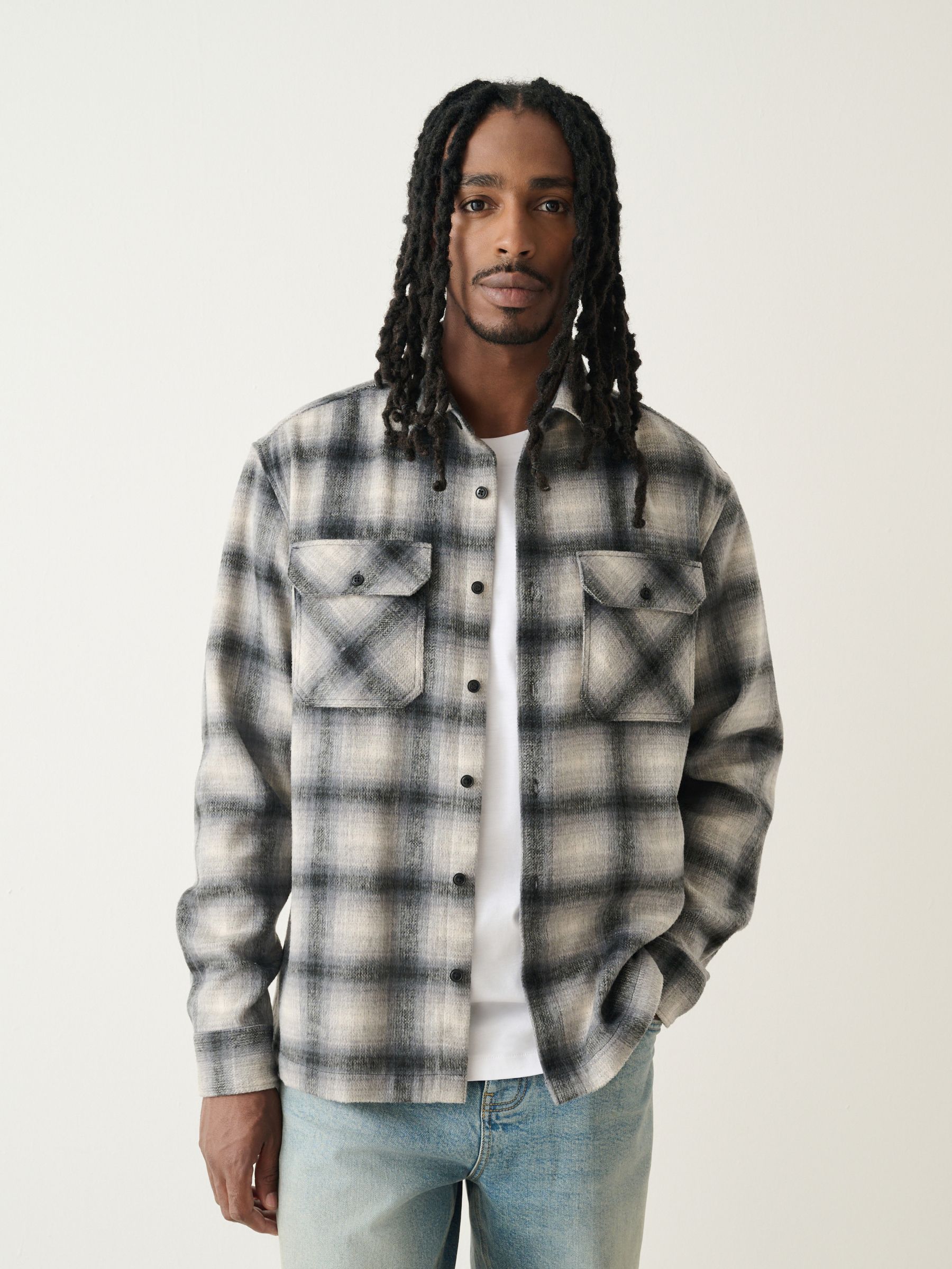 Buy Grey Twin Pocket Long Sleeve Check Overshirt from the Next UK