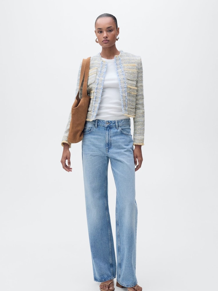 Mango Blue Frayed Tweed Jacket - Image 2 of 6