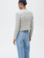 Mango Blue Frayed Tweed Jacket - Image 3 of 6