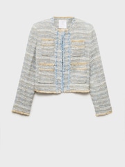 Mango Blue Frayed Tweed Jacket - Image 5 of 6
