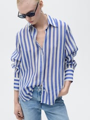 Mango Blue Long Sleeve Striped Shirt - Image 3 of 7