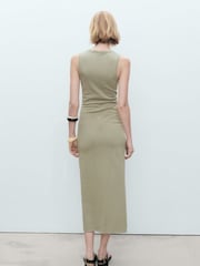 Mango Green Cotton Knot Detail Midi Dress - Image 2 of 6