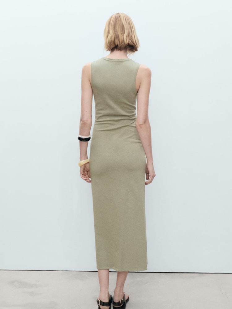 Mango Green Cotton Knot Detail Midi Dress - Image 2 of 6 Mango Green Cotton Knot Detail Midi Dress - Image 2 of 6