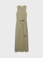 Mango Green Cotton Knot Detail Midi Dress - Image 5 of 6