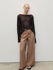 Mango Brown Wide Leg Tie Waist Jeans - Image 1 of 5