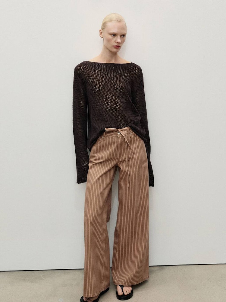 Mango Brown Wide Leg Tie Waist Jeans - Image 1 of 5