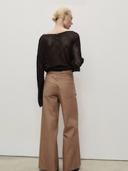 Mango Brown Wide Leg Tie Waist Jeans - Image 2 of 5