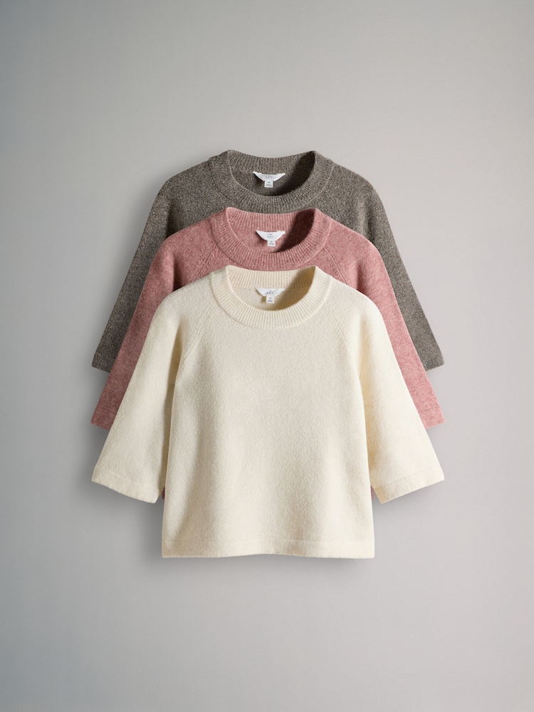 The Set 3 Pack Crew Neck Knitted T-Shirts with Wool - Imagem 1 de 6
