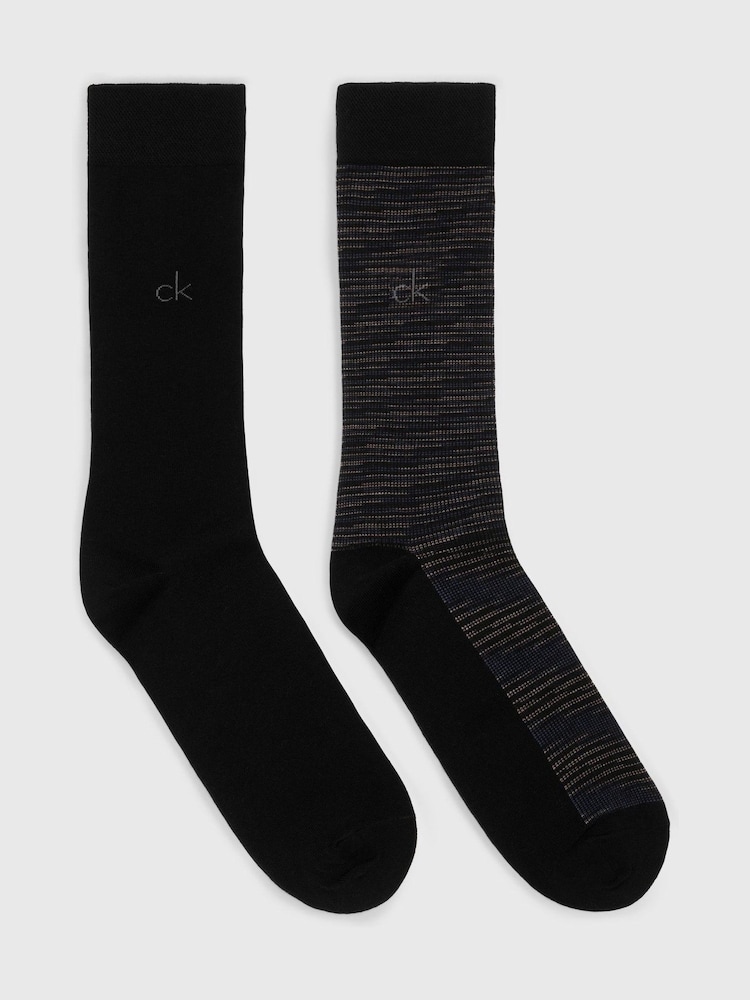 Calvin Klein Black Mens Classic Socks 2 Pack with Reinforced Heel and Toe Combed - Image 1 of 4
