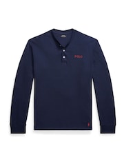 Polo Ralph Lauren Blue Henley Button Neck Waffle Long Sleeve T-Shirt - Image 1 of 1