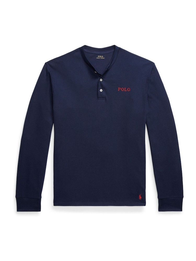 Polo Ralph Lauren Blue Henley Button Neck Waffle Long Sleeve T-Shirt - Image 1 of 1 Polo Ralph Lauren Blue Henley Button Neck Waffle Long Sleeve T-Shirt - Image 1 of 1
