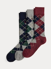 Polo Ralph Lauren Red Argle Pattern Crew Ankle Socks 3 Pack - Image 1 of 1