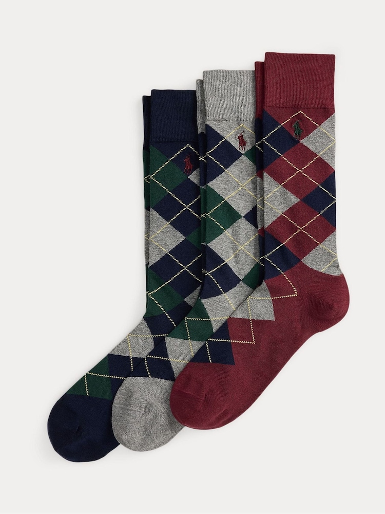 Polo Ralph Lauren Red Argle Pattern Crew Ankle Socks 3 Pack - Image 1 of 1 Polo Ralph Lauren Red Argle Pattern Crew Ankle Socks 3 Pack - Image 1 of 1