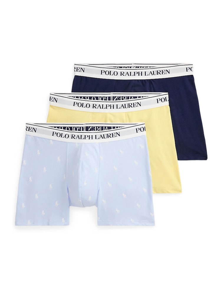 Polo Ralph Lauren Blue Dark Long Cotton Stretch Contrast Waistband Boxers 3 Pack - Image 1 of 5