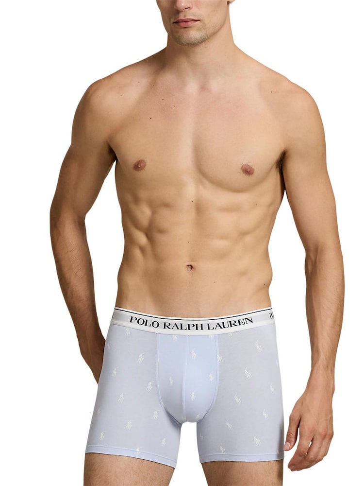 Polo Ralph Lauren Blue Dark Long Cotton Stretch Contrast Waistband Boxers 3 Pack - Image 5 of 5