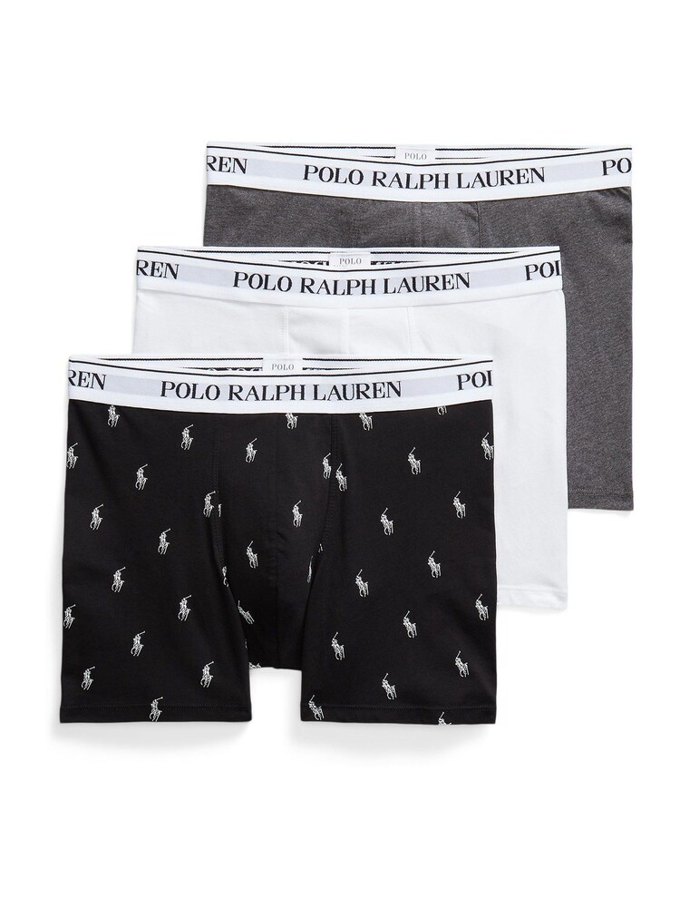 Polo Ralph Lauren Black Long Cotton Stretch Contrast Waistband Boxers 3 Pack - Image 1 of 1