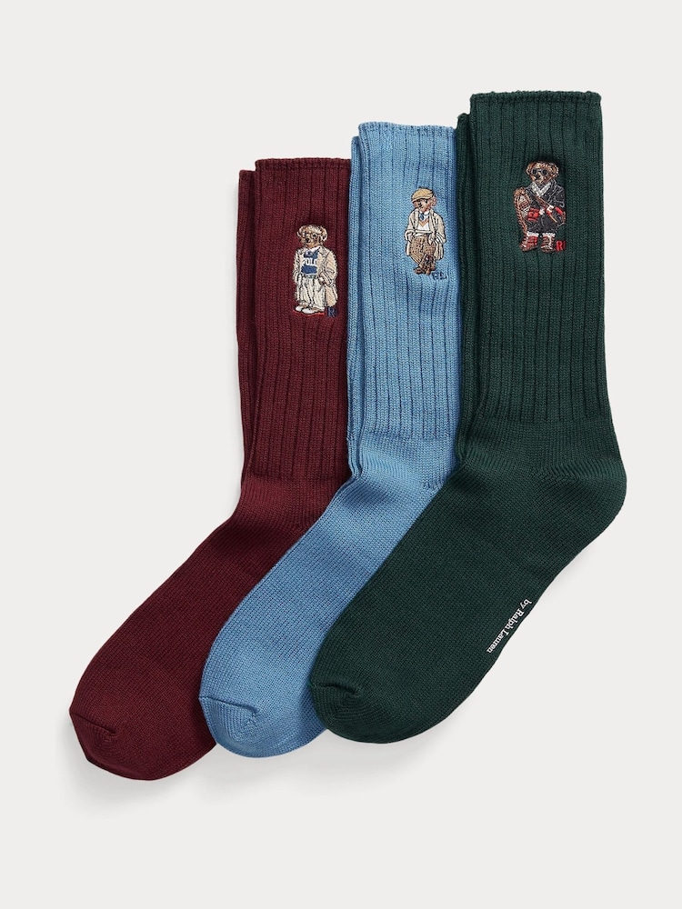 Polo Ralph Lauren Blue Bear Gift Box Crew Ankle Socks 3 Pack - Image 1 of 2 Polo Ralph Lauren Blue Bear Gift Box Crew Ankle Socks 3 Pack - Image 1 of 2