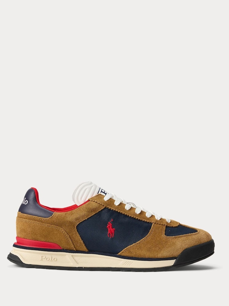 Polo Ralph Lauren Brown Varick Colourblock Leather Mix Trainers - Image 1 of 4 Polo Ralph Lauren Brown Varick Colourblock Leather Mix Trainers - Image 1 of 4