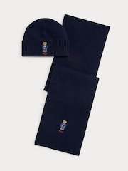 Polo Ralph Lauren Blue Polo Bear Knit Hat & Scarf Gift Box Set - Image 1 of 2