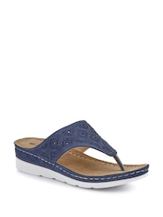 Pavers Blue Heeled Toe-Post Wedges Sandals - Image 2 of 5