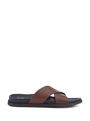 Pavers Brown Strappy Leather Slides - Image 2 of 5