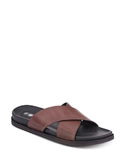 Pavers Brown Strappy Leather Slides - Image 3 of 5