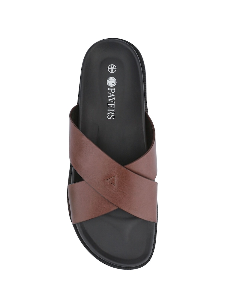 Pavers Brown Strappy Leather Slides - Image 5 of 5