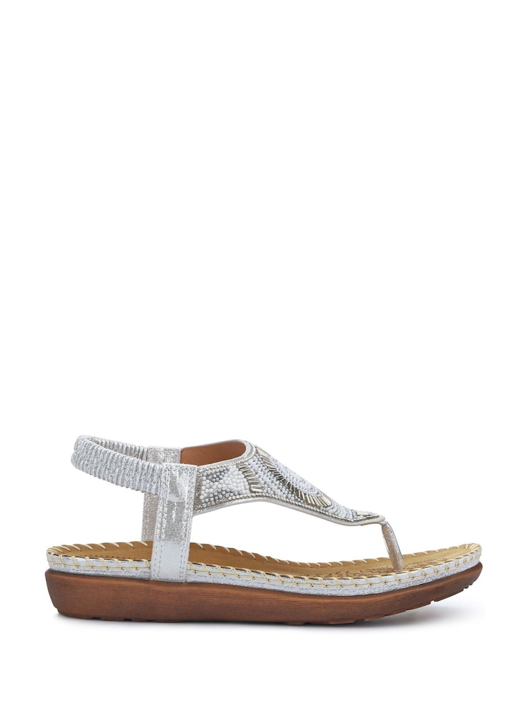 Pavers Silver Elasticated Toe-Post Sandals - Image 2 of 6